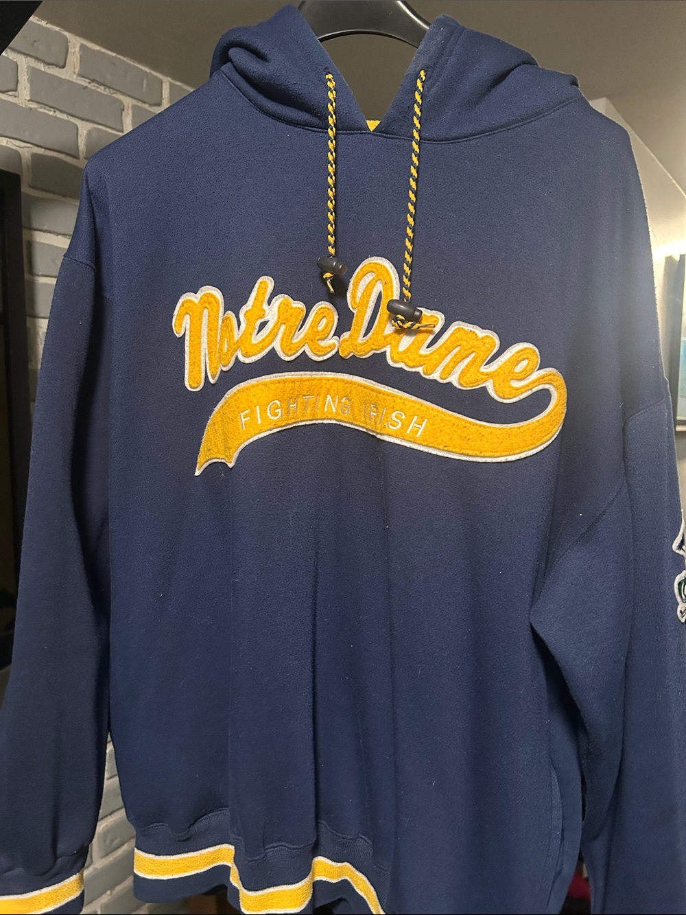 STARTER Navy Hoodie with Yellow Script and Trim Notre Dame vintage 90s